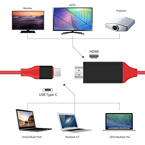 USB C auf HDMI Kabel, Penzo 2m USB 3.1 Typ C zu HDMI 4K MHL kabel (Thunderbolt 3 kompatibel) Datenkabel unterstützt Ultra-HD [4K]für Tablets wie MacBook, Samsung Galaxy S8/ S8 Plus, ChromeBook Pixel, MacBook Pro 2016 usw (rot) - 4