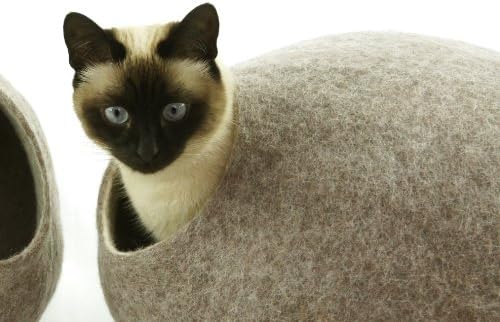 The Basis Of The Cat, House, Cave. infeltrito Hand. Sheep Wool, Natural and Eco-Friendly. Sand Brown. Size L (Large)