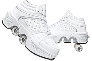 LDRFSE Chaussures à roulettes LED Lumineux Patins à roulettes réglables 4 roues Roues Cachées pour Chaussures de Sport de Course à Jouer avec Pour Hommes Femmes et Enfants