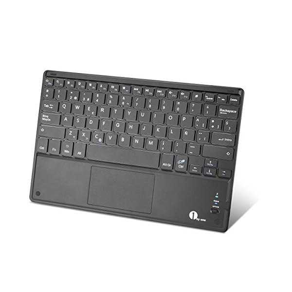 1byone Ultra-delgado teclado Inalambrico con una función de multi-touchpad y batería recargable, QWERTY español,Negro
