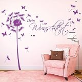 Wandtattoo Loft Wandaufkleber Pusteblume Schmetterling mit Ihrem Wunschtext/ bis zu 15 Wörter frei wählbar / 54 Farben / 3 Größen / dunkelgrau / 1,14 m Höhe x 3,59 m Breite - 3