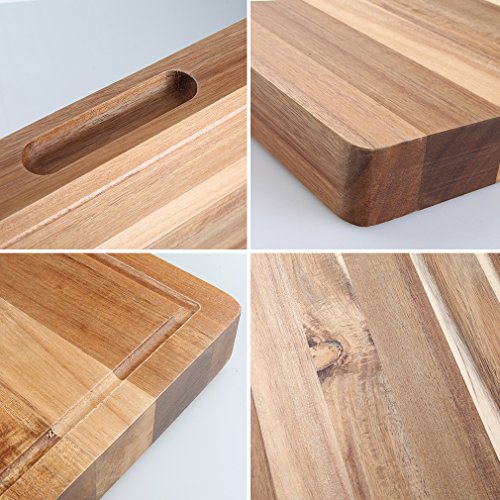 SHINY HOME® | Holz Schneidebrett und Küchenbrett | 40cm x 40cm x 3.7cm | mit umlaufender Saftrille | Holzbrett natur - 7