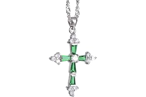 Rizilia Croce Pendente Con 18" Catena & Trapezoid Taglio Rotondo CZ [8 Colori Disponibili] In Placcato In Oro Bianco, Semplice Ed Elegante Moderno