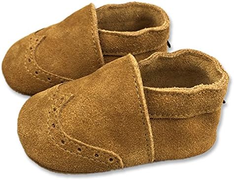Vesi-Baby's First Walking Shoes of Soft Leather Non-slip Breathable Brogue for Children Boy Girl Infant Light Tan Size S:0-6 Months