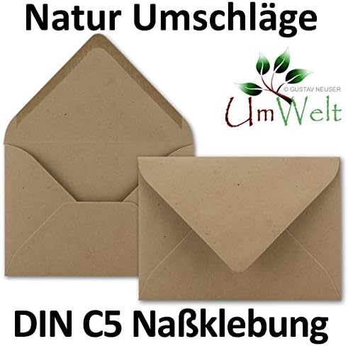 Neuser Ecological Kraft Paper Card and Envelope Set Sand Brown – 30 25 Umschläge 07 DIN C5-Umschläge-Nassklebung