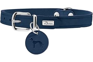 HUNTER AALBORG - Collare per cani in pelle, semplice, resistente, confortevole, 42 (S), blu scuro