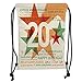 Produktbild OQUYCZ Drawstring Sack Backpacks Bags,20th Birthday Decorations,Universal World Birthday Party with Abstract Stars,Vermilion and Light Green Soft Satin,5 Liter Capacity,Adjustable String Closu