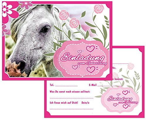 12 Einladungskarten zum Kindergeburtstag – Motiv Pferde / Pony – für Kinder, Jungen, Mädchen, Party Feier Geburtstagseinladungen im Set - 3