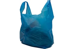 Clearly Carrier Bags, Pack of 100 Blue Plastic Bags, 28x43x53cm, Reusable Carrier Bag with Handles, Vest Style Shopping Bags for Food, Clothes, Shopping, Books and More