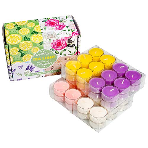Yinuo Mirror Bougies Chauffe-Plats 48pcs en Cire De Soja Naturelle, 4 Heures Durée Cadeau de Mère, Femme, L'aromathérapie, Mariage, Bath, Yoga, Halloween, Noël