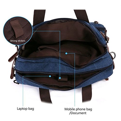 BAOSHA HB-22 Vintage Leinwand Herren Aktentasche Rucksäcke Arbeitstasche Umhängetasche Laptoptasche Schwarz - 5