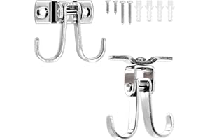 GKONGU Gancho Dobles Pared acero inoxidable 2 Piezas，Ganchos de Garaje para Trabajo Pesado，Ganchos de techo giratorios de 360 °，para organizar herramientas de jardín escaleras bicicletas