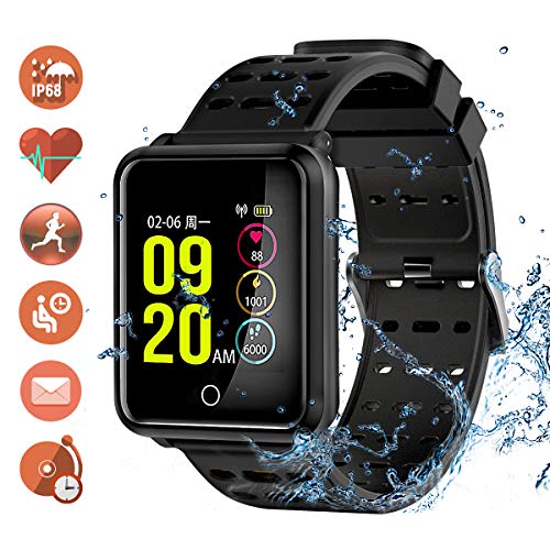 TagoBee TB06 IP68 Etanche Bluetooth SmartWatch Fitness Tracker Support Surveillance du Sommeil Cardiaque Compatible avec Android et iOS (Noir 2)