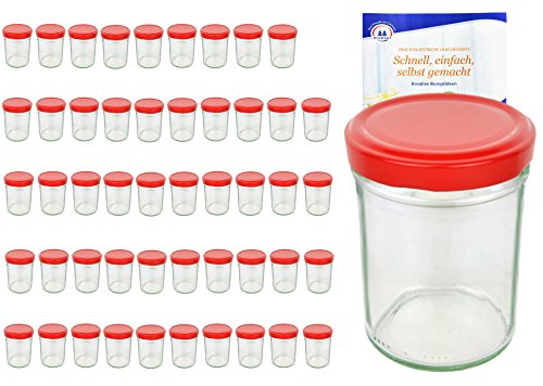 50er Set Sturzgläser 230 ml Hoch Deckelfarbe rot To 66 inkl. Diamant Gelierzauber Rezeptheft, Marmeladengläser, Einmachgläser, Einweckgläser, Gläser