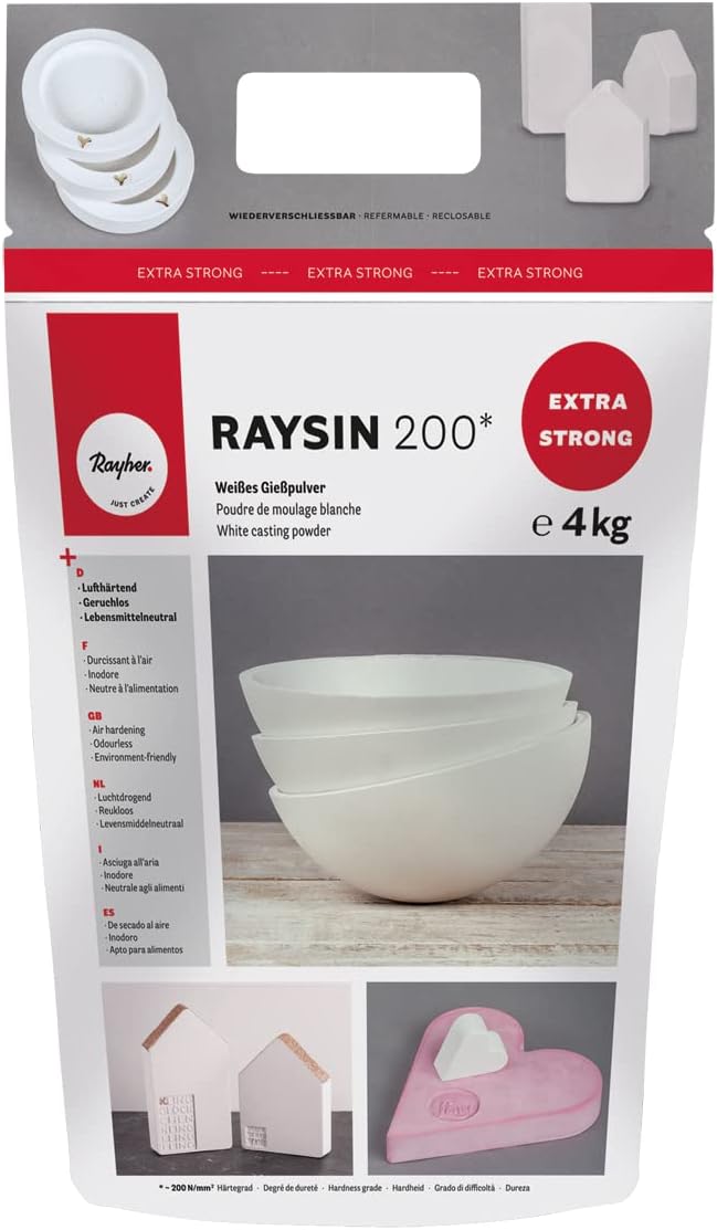 Rayher 34410102 Raysin 200 Poudre de coulée 4 kg, poudre de coulée blanche, poudre de moulage en relief, durcissant à l'air et inodore, blanc