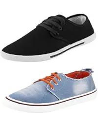 Chevit Men's Combo Pack of 2 Blue and Black Denim Sneakers (Casual Shoes)