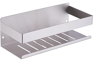 KigKog® Mensola da Doccia Senza Foratura - Antiruggine SUS304 Acciaio Inossidabile Nichel Spazzolato Mensola per Bagno Autoadesiva da 23CM,K07-23BN
