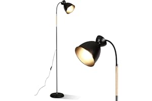 Amdelne Lampadaire sur Pied Salon 159cm, Lampe sur Pied en Métal E27 Max. 60W, Lampadaire Liseuse Industriel Rétro, Noir Lampe de Lecture pour Salon, Chambre, Bureau (Sans Ampoules)
