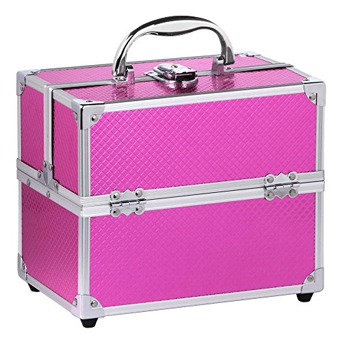 tinkertonk Professional Aluminium Beauty Cosmetic&Makeup Case Toiletry Storage Nail Hairdressing Vanity Box Jewelry Case Cosmetics Box Trolley (Pink Pink)