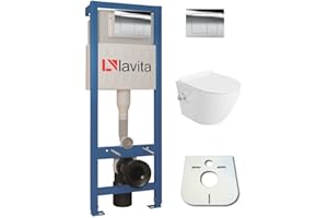 Domino Lavita - Elemento da parete con piastra a pressione + WC SALTO da parete con funzione bidet senza bordo + sedile WC con abbassamento automatico soft close (piastra di pressione QC)