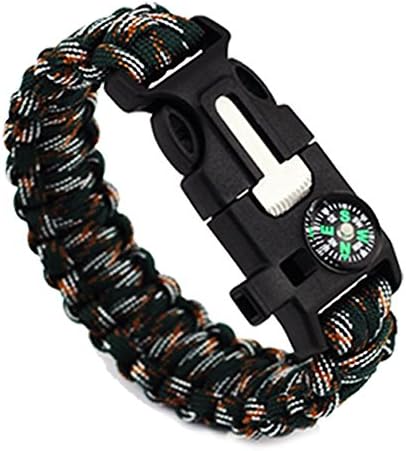 Outdoor Survival Escape Paracords Bracelet Compass Whistle Emergency Kit (Brown)