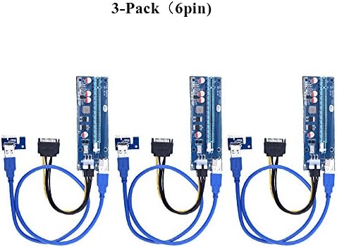 3PACK-PCI-E 1x to 16x Extender Riser Card with 60cm USB 3.0 Cable + 6pin PCI-E Power to 15-pin SATA Power Cable for PC
