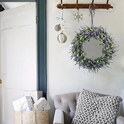 MIHOUNION künstliche Blumen Kranz Tür Wand Dekoration Lavendel kranz Handgemachte Hauptwanddekor Mutterstag-Geschenk - 2