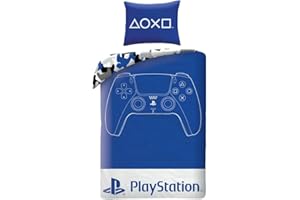 Halantex Pościel dziecięca PlayStation - poszwa na kołdrę 140 x 200 cm + poszewka na poduszkę 70 x 90 cm - 100% poliester z mikrofibry - wzór kontrolera PS5