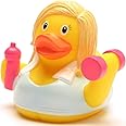 Fitness Girl Bath Duck, Squeaky Duck, Length: 8.5 cm, Includes Bath Duck Keyring in Set