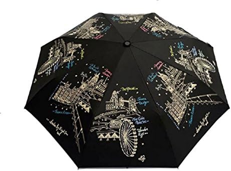 BOSSXIN Pure Color Black Rubber Umbrella Ultraviolet-Proof Umbrella Compact Auto Folding Black Umbrella For Easy Carry (Night view of Paris)