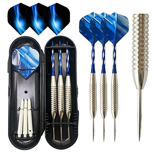 Lemong confezione da 3 freccette con punta in acciaio 24 grams con asta in alluminio e 2 Style voli + 1 custodia professionale metallo punte per freccette set, blue