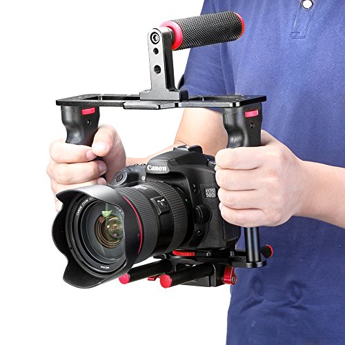 Neewer Kit de Cage Vid  o pour Tournage de Film Movie Cam  ra Comprend   1  Cage vid  o  1  Poign  e en Haut  1  Support    Sabot  2  Barre de 15 mm pour Canon Nikon Sony et Autres Cam  ras DSLR  Montage Follow Focus Matte Box  Rouge 