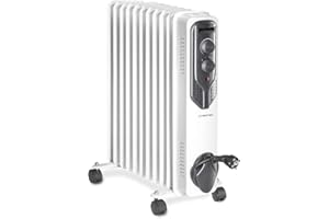 TROTEC Radiateur bain d'huile TRH 21 E, 3 niveaux de puissance, 2500W, thermostat réglable, 11 ailettes, chauffage silencieux avec fonction antigel