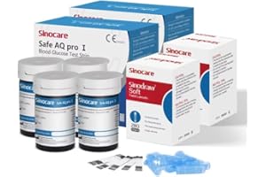 Sinocare strisce glicemia Solo per Glucometro Safe AQ Pro I, Strisce Reattive per la Misurazione della Glicemia Elettrodo d'argento di Precisione Aggiornato, 100 Pcs con 100 Lancettes