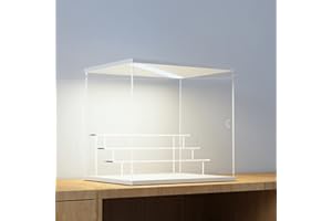 ACRLIE 4 Steps Ceiling Light Acrylic Display Case with White Base, Collectibles Display Shelf, Display Boxes for Collectibles Dustproof Protection Showcase(4 Steps-Transparent, White)