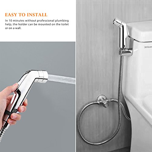 AOZBZ 2 Modi Toilette Bidet Handbrause Brause Bidet-Armaturen, Bidet Dusche Spritzgerät Spray WC Duschkopf Wasserhahn für Intimpflege Windeln mit Schlauch, T-Stück Winkelventil, Halterung Halter, Halter Haken - 5