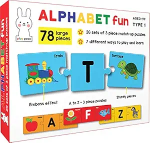 PLAY POCO Alphabet Fun Type 1-78 Piece Alphabets Matching Puzzle - 7 Different Ways to Play and Learn - Includes 78 Thick Puzzle Cards with Beautiful Illustrations, Red (PC004)