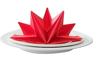 10 NICE THINGS 12 x Luxury Folded Red Napkins. Disposable Linen Feel Soft 3 Ply Paper Star Serviettes. Dinner Party Wedding Table Restaurant Large Elegant Stylish 40 x 60cm (16 x 24 inch)