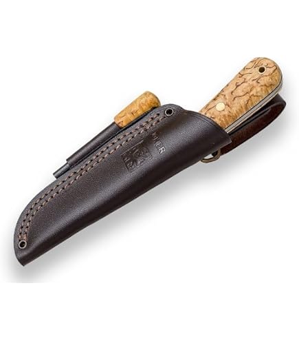 Joker Jagdmesser Trapero S – 10 Cm Klinge Aus Sandvik 14C28N Stahl, Birkenholz-Griff, Mit Lederscheide & Feuerstahl