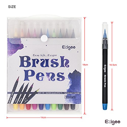 Ezigoo Brush Pen Set – 10 Farben – Pinselmarkierungen mit weichem flexiblen realen Pinselspitze schaffen Aquarell Effekt - 9