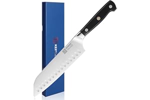 KEEMAKE Coltello Santoku 18cm, Coltelli da Cucina in Acciaio ad Alto Tenore di Carbonio, Coltello Giapponese per Verdure, Pesce e Carne, Coltello Cucina con Confezione Regalo