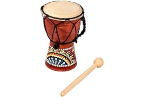 DRUMS FOR SCHOOLS 15cm Childrens' Painted African Djembe Drum Handmade with Mahogany - 3.5" diameter, includes free drum stick