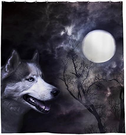 Bhdangfds Wolf Howling at the Moon Shower Curtain Polyester Fabric Bathroom Shower Curtain Set with Hooks 72 By 72-inch,180cmx180cm