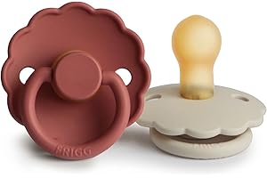 FRIGG Daisy látex chupete 2-Pack | Chupete de goma natural | Fabricado en Dinamarca | Sin BPA | Tetina simétrica tipo cereza | (Baked Clay/Cream, Talla 1 (0-6 Meses))