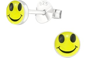 Bungsa Smiley Boucles d'oreilles pour enfant en argent sterling 925 de 5 mm jaune emoji souriant visage (boucles d'oreilles en forme de studs pour garçons et filles), Argent, Sans pierre