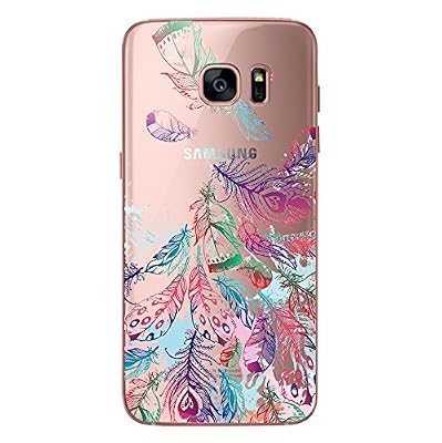 Novago Galaxy S7 NOVAGO® Coque transparente souple ultra slim et solide avec impression pour Samsung Galaxy S7- Plumes colorées 2