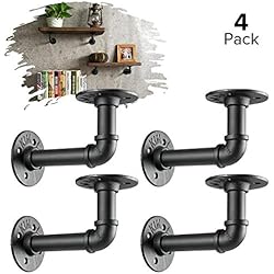 La Vane Lot de 2 supports d'étagère en tubes de fer industriels, fixation murale, décoration créatives pour étagères flottantes pour la ferme, la maison, la bibliothèque 4-Pack: 4"*6" / 10*15cm noir