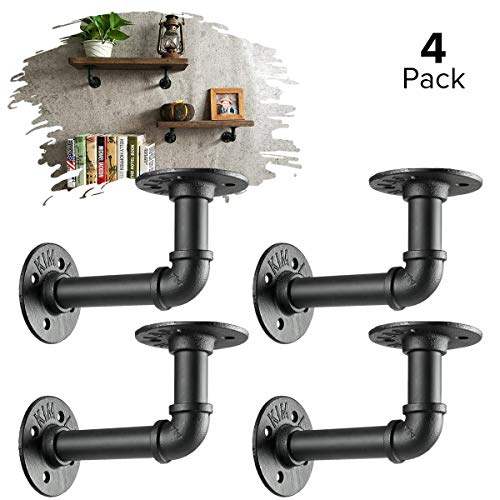 La Vane Lot de 2 supports d'étagère en tubes de fer industriels, fixation murale, décoration créatives pour étagères flottantes pour la ferme, la maison, la bibliothèque 4-Pack: 4"*6" / 10*15cm noir