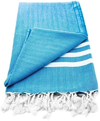 Arta Ahura Colour Block100% Organic Cotton Turkish Towel – Full Size Beach Bath or Body lightweight Handwoven Pestemal Hammam Towel Blue