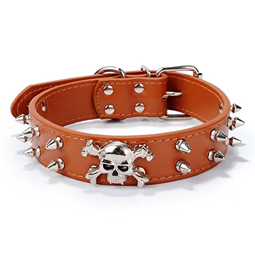 Pet Pu Rivets Adjustable Skull Head Dog Chain Ring Collar